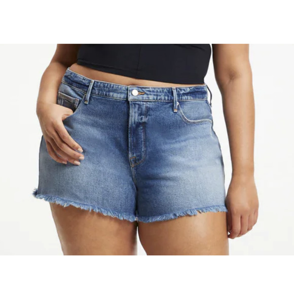 Good American GOOD '90S SHORT | Sz 15 = 34 | Cut-off Jean Shorts Indigo156 | NWT - Picture 2 of 10